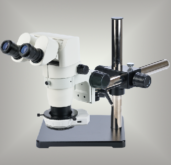 SPZ Ergonomic Stereo Zoom Microscope with Slimline 40 LED ring illuminator on boom stand