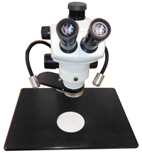 SZ645 on large laboratory chemical resistant table stand with objective swing-out adapter installed